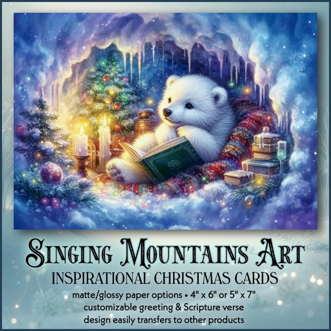 Winter Wisdom Polar Bear Book KJV Bible Christmas  Holiday Card (Creator Uploaded)
