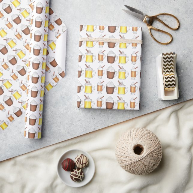 Winter Wishes Buttered Rum Cocoa Eggnog Drinks Wrapping Paper (Crafts)