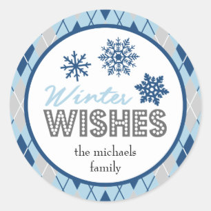 Winter Wishes Christmas Favour (Snowflakes) Classic Round Sticker