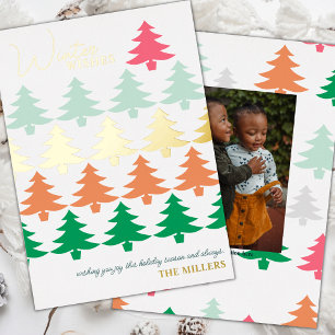Winter Wishes Christmas Trees Photo Foil Holiday Card