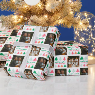 Winter Wishes Pink Christmas Trees Photo Wrapping Paper
