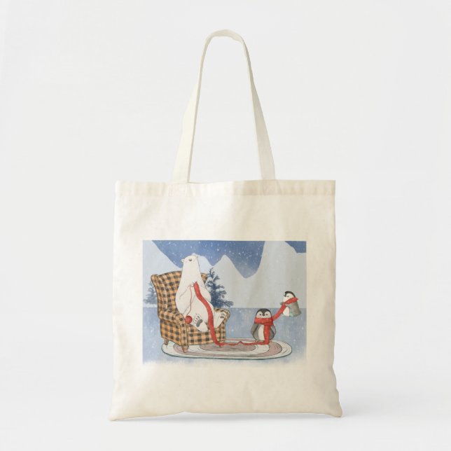 Winter Wishes Polar Bear Knits Scarf Penguin       Tote Bag (Front)