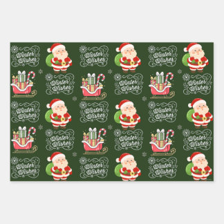 Winter Wishes Santa Wrapping Paper – Green