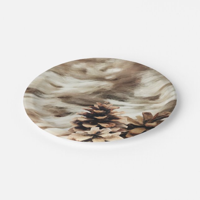 Winter Wishes Warm Rustic Holiday Pinecones Paper Plate (Angled)