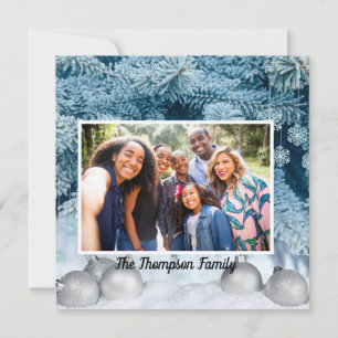 Winter with Silver Balls Photo Christmas Greeting Card