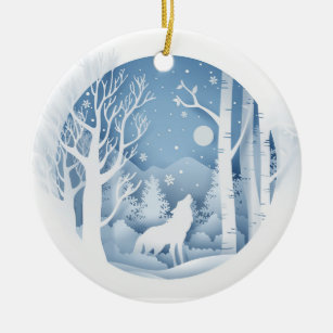 Winter Wolf Ceramic Tree Decoration