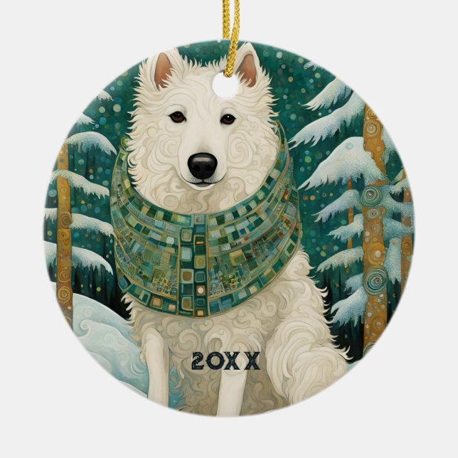 Winter Wolf Ceramic Tree Decoration (Front)