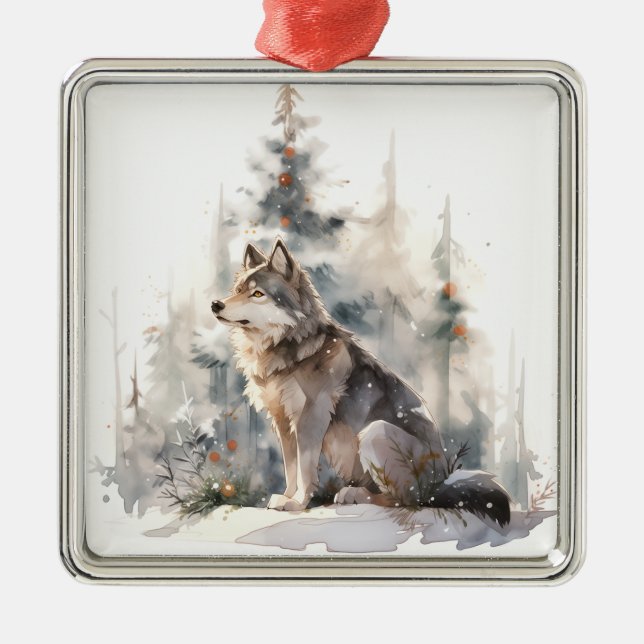 Winter Wolf Christmas Ornament (Front)