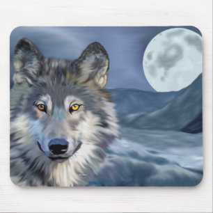 Winter Wolf Full Moon Wildlife Mouse Mat