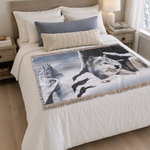 Winter Wolf Guardian Frozen Ice Castle Fantasy Throw Blanket