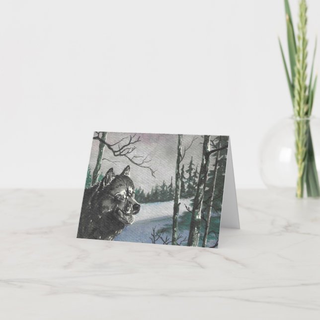 Winter Wolf Outdoor Scene Folded Card (Front)