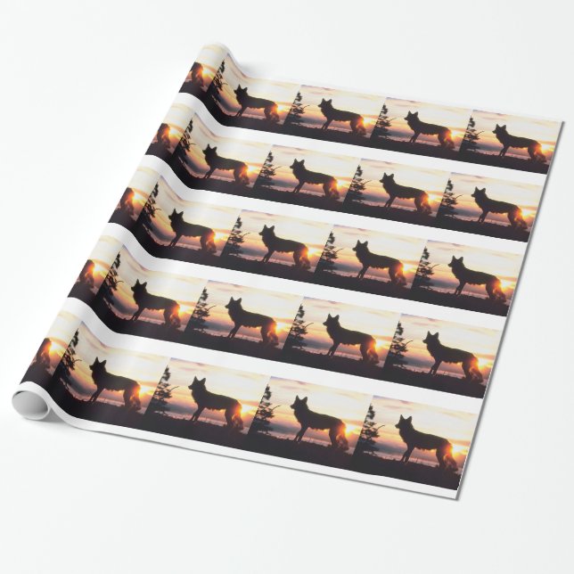 Winter Wolf Silhouette Wrapping Paper (Unrolled)