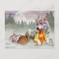 Winter Wolf Snow Christmas Scene Postcard