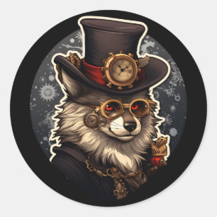 Winter wolf steampunk classic round sticker