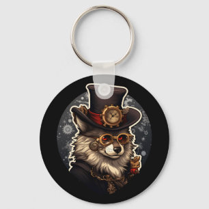 Winter wolf steampunk key ring
