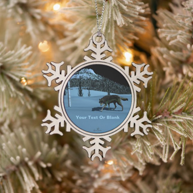 Winter Wolf - Tapetum Lucidum Snowflake Pewter Christmas Ornament (Tree)