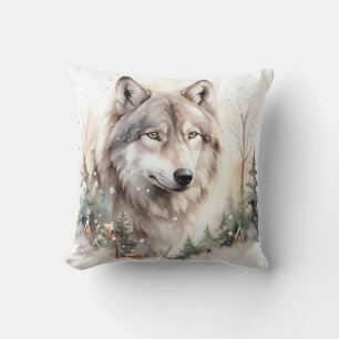 Winter Wolf Throw Pillow