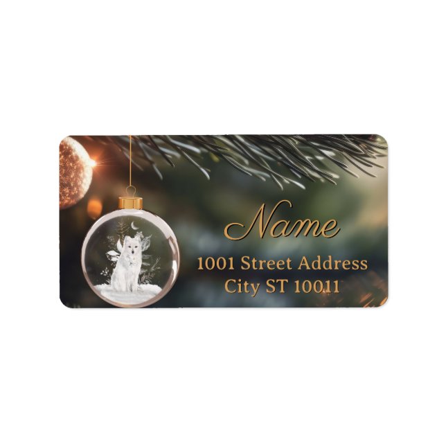 Winter Wolf w/ Florals Christmas Card  Label (Front)