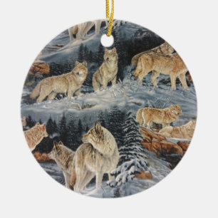 Winter Wolves Ceramic Tree Decoration