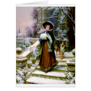 Winter Woman Collie Dog Victorian Hand Muff