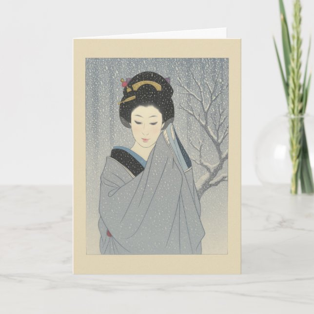 Winter Woman Japanese Christmas Card (Front)