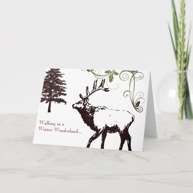 Winter Wonder Land Elk Happy Holidays Christmas Card (Front)