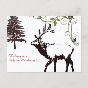 Winter Wonder Land Elk Woodland Christmas Holiday Postcard