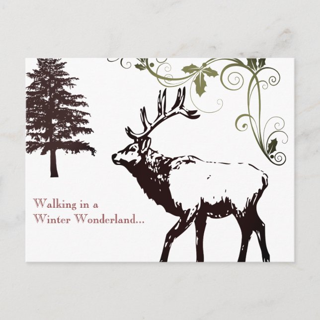 Winter Wonder Land Elk Woodland Christmas Holiday Postcard (Front)