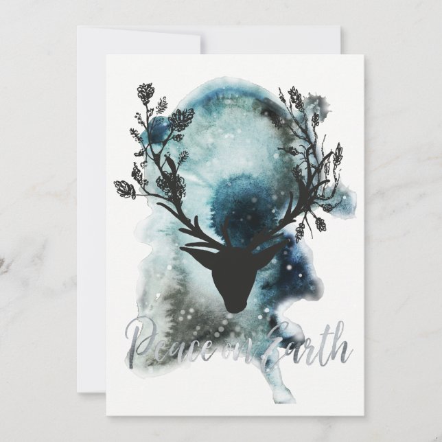 Winter Wonder Mystic Deer Peace on Earth Christmas Holiday Card (Front)