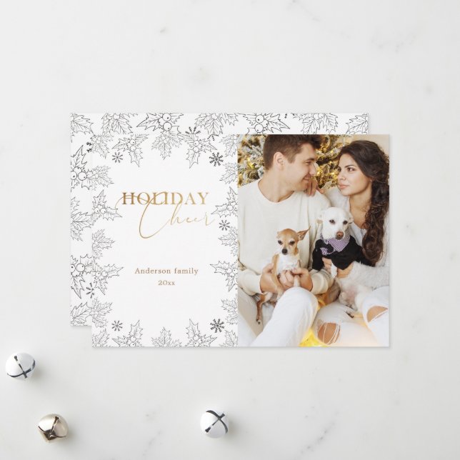 Winter Wonder Photo Gold Calligraphy Holiday Card (Front/Back In Situ)