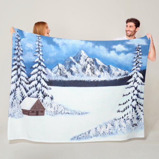 Winter Wonder Scene Large Fleece Blanket (In Situ)