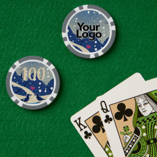 Winter Wonder Snow Birds In Love Pink Heart Poker Chips