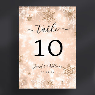 Winter Wonder Xmas Holiday Wedding Rose Gold Table Number