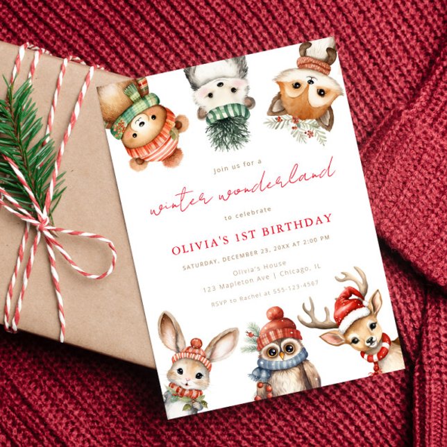 Winter Wonderful Woodland Animals Birthday Party Invitation (Creator Uploaded)