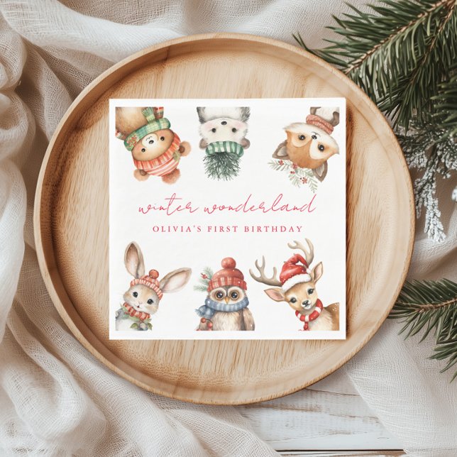 Winter wonderful woodland christmas birthday napkin (Creator Uploaded)