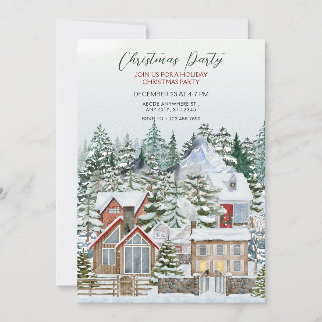 Winter wonderlad houses christmas invitation (Front)
