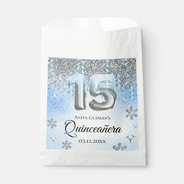 Winter Wonderland 15 Balloons Quinceanera Favour Bags (Front)