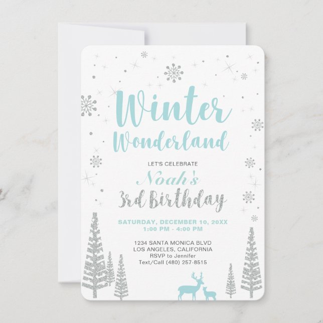 Winter Wonderland - 3rd Birthday Invitation - Boy (Front)
