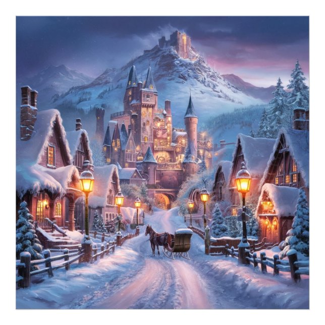 Winter Wonderland: A Twilight Village at the Mount Photo Print (Front)