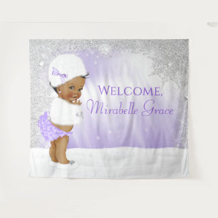 Winter Wonderland Afro Girl Baby Shower Backdrop Tapestry