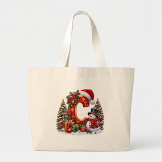 Winter Wonderland Alphabet Letter C Holiday Large Tote Bag