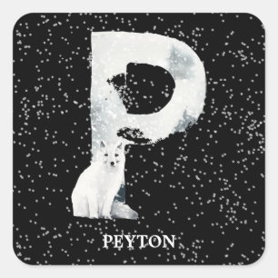 Winter Wonderland Alphabet P Monogram Snow Wolf Square Sticker