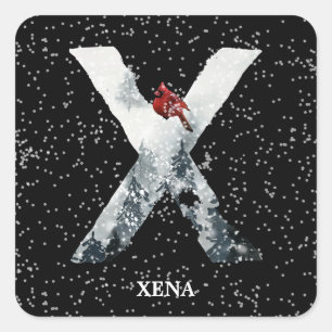 Winter Wonderland Alphabet X Monogram   Red Bird Square Sticker