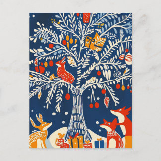 Winter Wonderland, Animal card, Holiday folk art Postcard