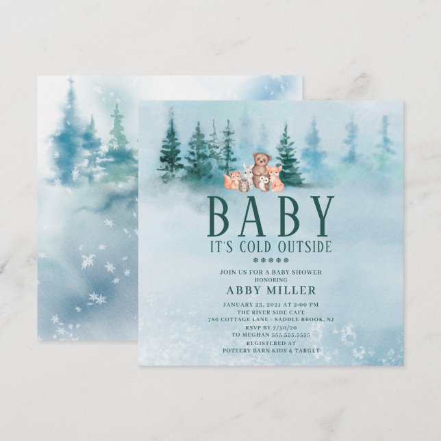 Winter Wonderland Animals Baby It's Cold Outside Invitation (Front/Back)