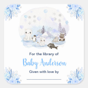 Winter Wonderland Animals Baby Shower Bookplate Square Sticker