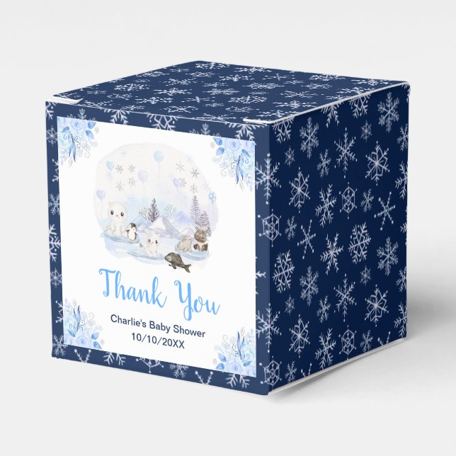 Winter Wonderland Animals Baby Shower Thank You Favour Box (Front Side)