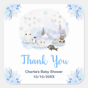 Winter Wonderland Animals Baby Shower Thank You Square Sticker