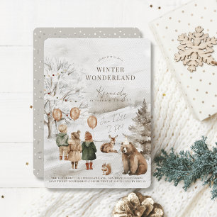 Winter Wonderland Animals & Kids Birthday Invitation