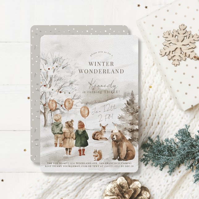 Winter Wonderland Animals & Kids Birthday Invitation (Creator Uploaded)